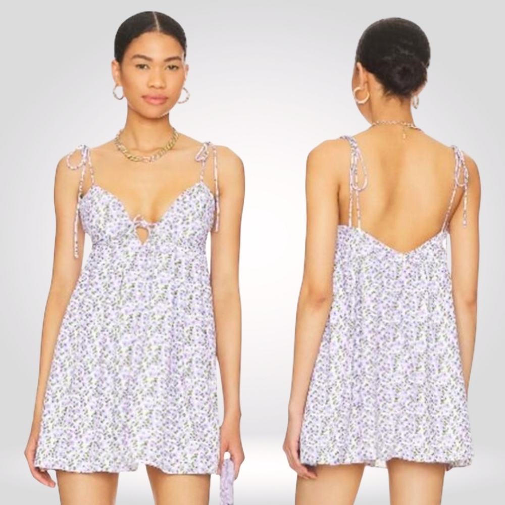 NEW REVOLVE More to Come Viola Tie Strap Mini Dress Lavender Floral Summer Sz M